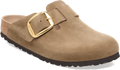 Quarter turn view Women's Birkenstock Footwear style name Boston Big Buckle Oiled Narrow in color TOBACCO OI. Sku: 1030425