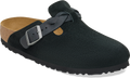 Quarter turn view Women's Birkenstock Footwear style name Boston Braid Suede Narrow in color BLACK SDE. Sku: 1030497