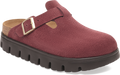 Quarter turn view Women's Birkenstock Footwear style name Boston Chunky Suede Narrow in color ZINFANDEL. Sku: 1030400