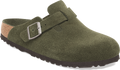 Quarter turn view Men's Birkenstock Footwear style name Boston Soft Footbed Suede in color THYME SDE. Sku: 1030879
