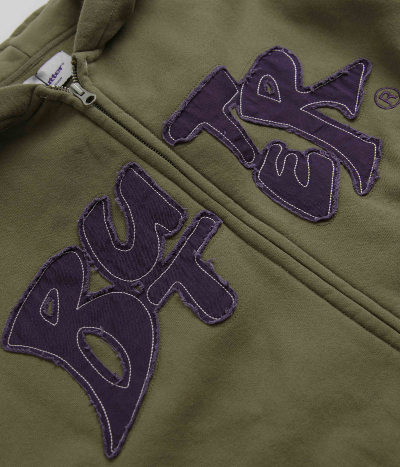 Butter Goods Fabric Applique Zip-Thru Hoodie in Army