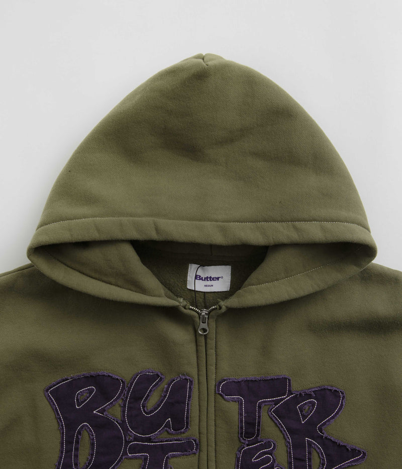 Butter Goods Fabric Applique Zip-Thru Hoodie in Army