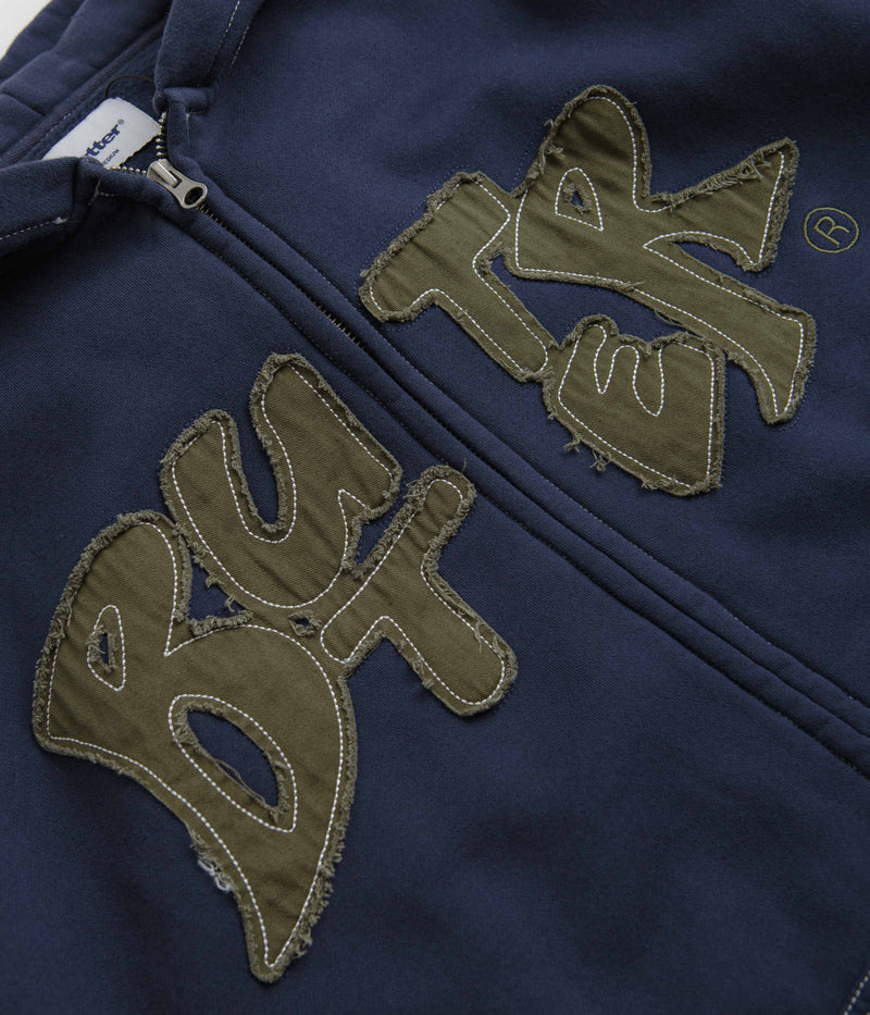 Butter Goods Fabric Applique Zip-Thru Hoodie in Navy