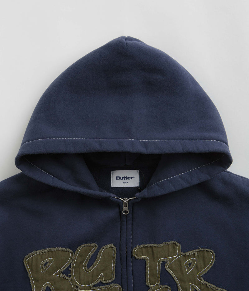 Butter Goods Fabric Applique Zip-Thru Hoodie in Navy