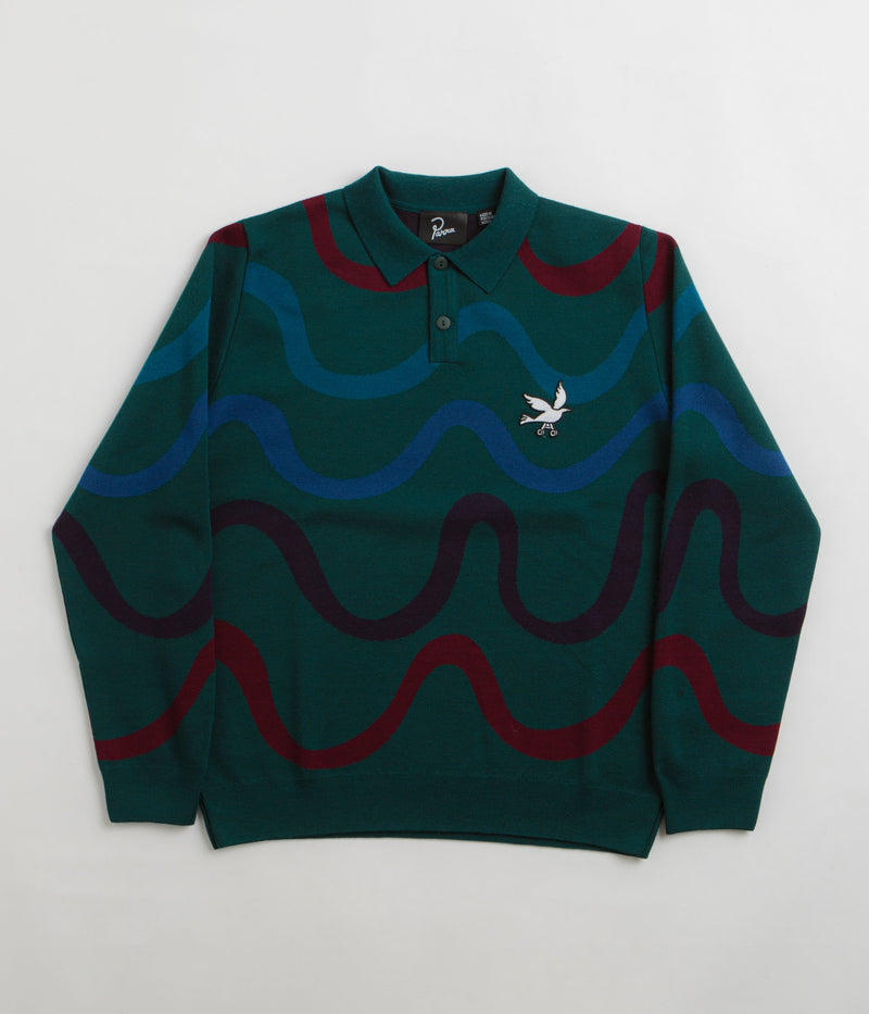by Parra Colored Soundwave Knitted Polo Sweatshirt in Green