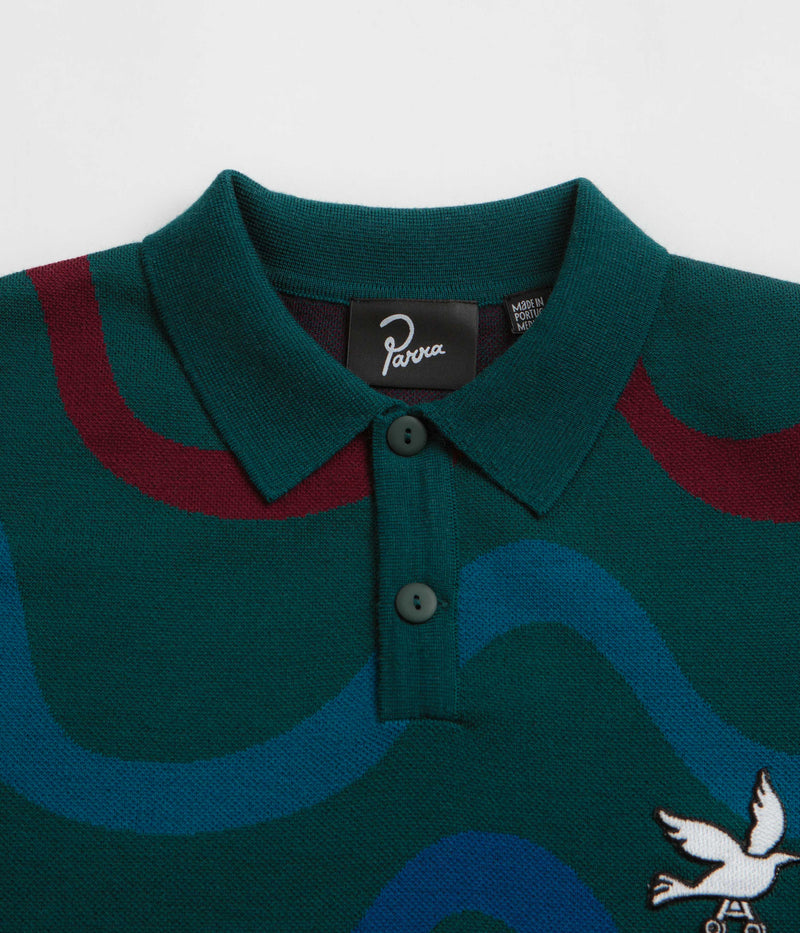 by Parra Colored Soundwave Knitted Polo Sweatshirt in Green