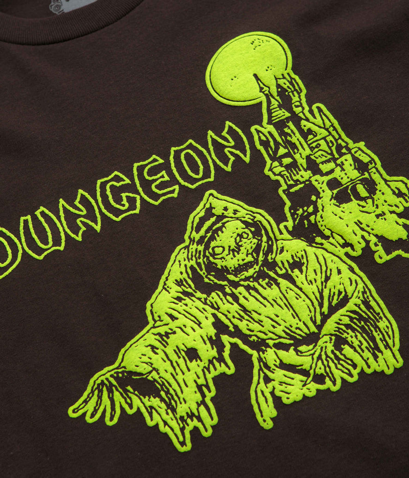 Dungeon Tower Long Sleeve T-Shirt in Chocolate and Neon Yellow