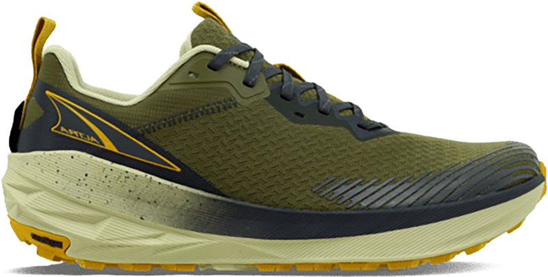 Quarter turn view Men's Altra Footwear style name Experience Wild 2 in color DSTY OLIVE. Sku: AL0A85RX-315