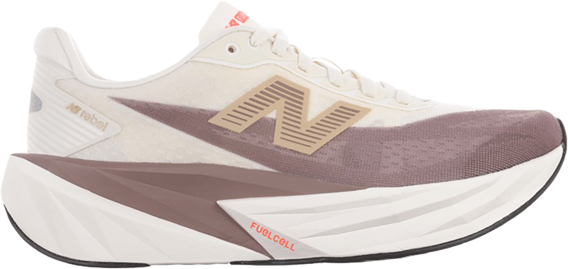 Women's New Balance Fuelcell Rebel V5 Medium in Angora/ Earth Shadow/ Sea Salt. Sku: WFCXLJ5-B