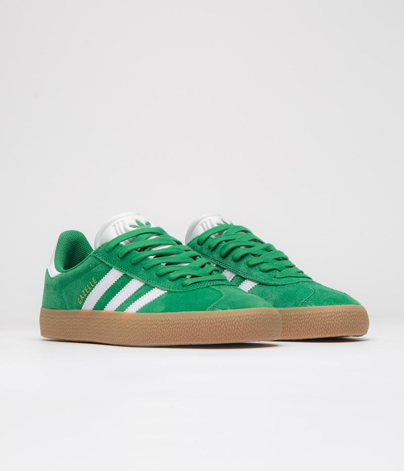 Adidas Gazelle ADV Shoes in Green and Cloud White / Gold Metallic