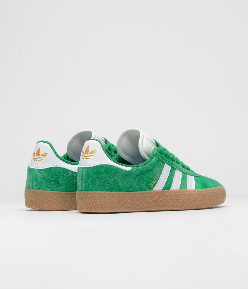 Adidas Gazelle ADV Shoes in Green and Cloud White / Gold Metallic
