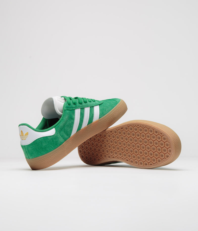 Adidas Gazelle ADV Shoes in Green and Cloud White / Gold Metallic
