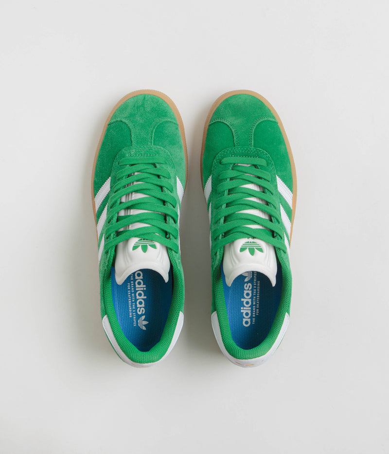 Adidas Gazelle ADV Shoes in Green and Cloud White / Gold Metallic