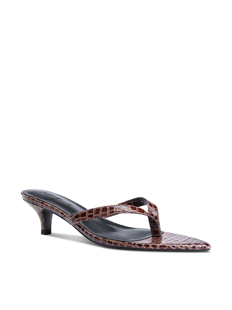 Ginza Thong Slipper - Brown Croc - FEMME LA
