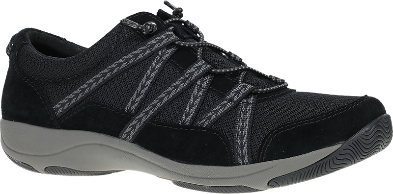 Quarter turn view Women's Dansko Footwear style name Harlyn in color BLK/BLK SD. Sku: 4854100210