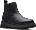 Quarter turn view Women's Clarks Footwear style name Hencroft Step Waterproof Wide in color BLK LEA. Sku: 26179951W