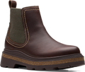Quarter turn view Women's Clarks Footwear style name Hencroft Step Waterproof in color BROWN LEA. Sku: 26179952