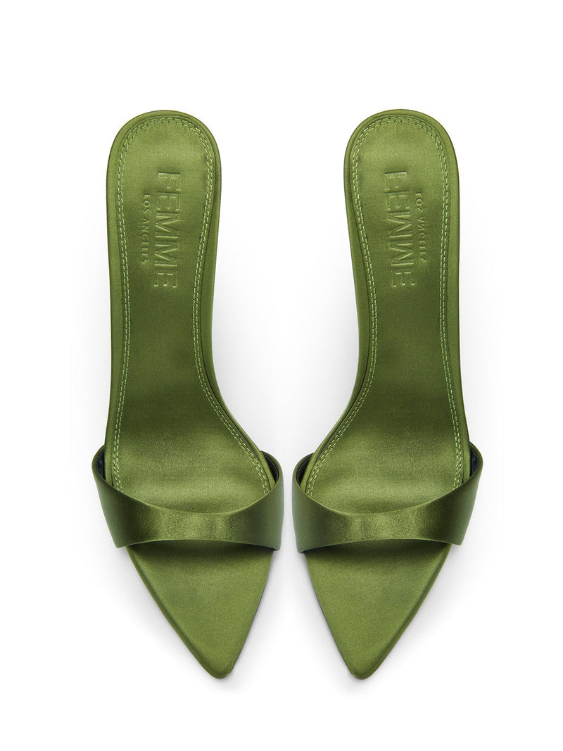 Kaia 100 Slipper - Khaki Satin - FEMME LA