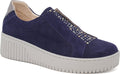 Blue sneaker with a white sole on a white background
