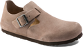Quarter turn view Women's Birkenstock Footwear style name London Suede Regular in color TAUPE SDE. Sku: 1010503