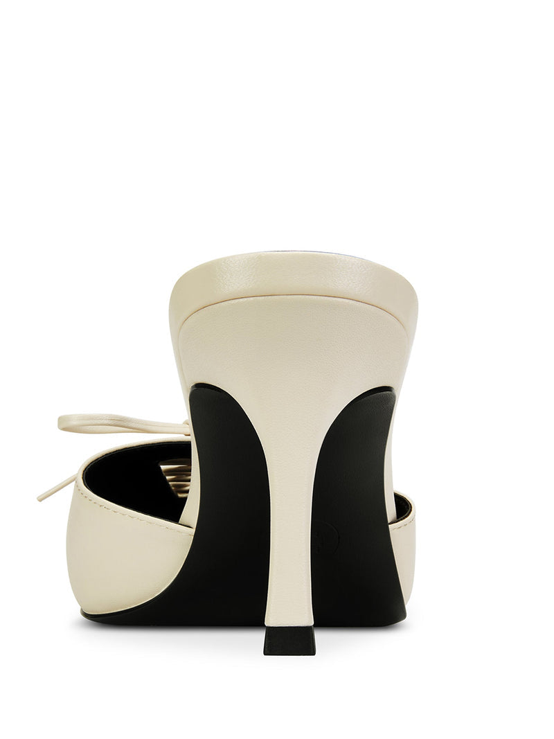Femme LA Louis Slipper in Cream – back view showing cream leather heel counter and slim stiletto with black outsole