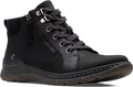 Quarter turn view Women's Clarks Footwear style name Orlene Top Waterproof Extra Wide in color BLK LEA. Sku: 26182991XW