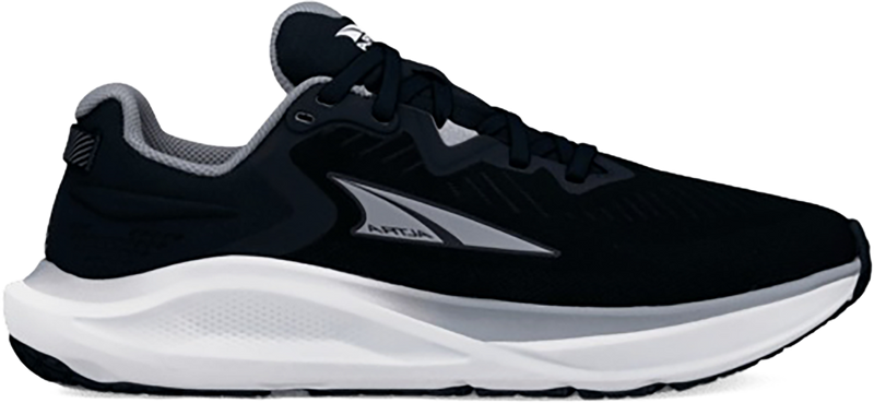 Quarter turn view Women's Altra Footwear style name Paradigm 8 in color BLK/WHT. Sku: AL0A85RN-010