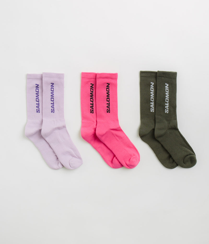 Salomon Everyday Crew Socks (3 Pack) in Knockout Pink and Purple Heather / Olive Night