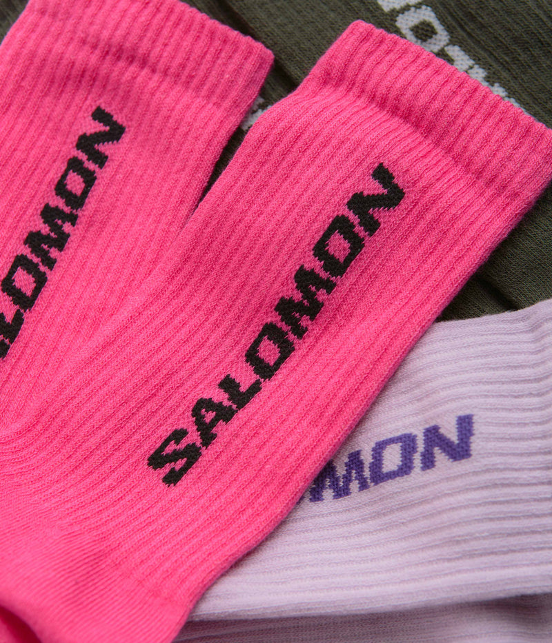 Salomon Everyday Crew Socks (3 Pack) in Knockout Pink and Purple Heather / Olive Night