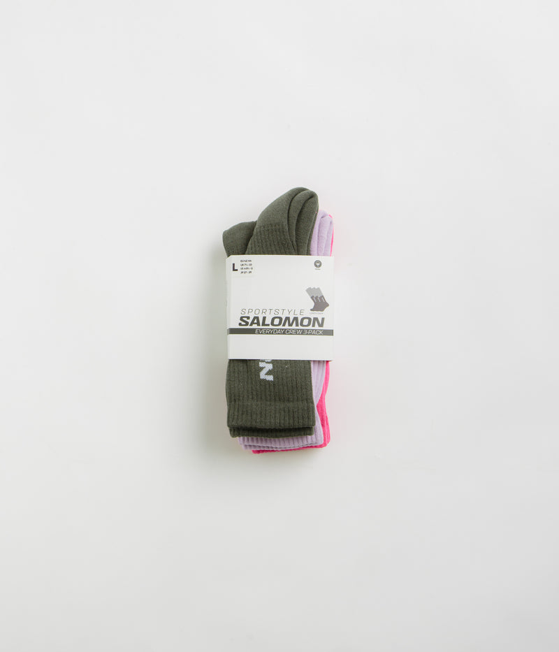 Salomon Everyday Crew Socks (3 Pack) in Knockout Pink and Purple Heather / Olive Night