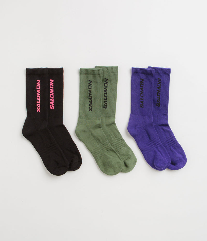 Salomon Everyday Crew Socks (3 Pack) in Liberty and Black / Deep Lichen Green
