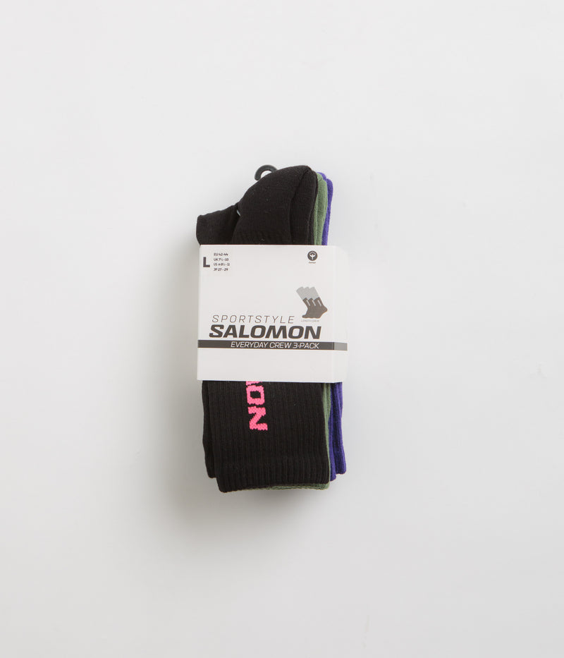 Salomon Everyday Crew Socks (3 Pack) in Liberty and Black / Deep Lichen Green