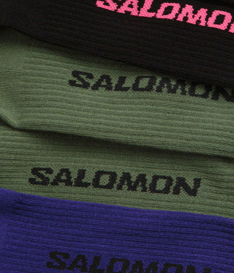 Salomon Everyday Crew Socks (3 Pack) in Liberty and Black / Deep Lichen Green
