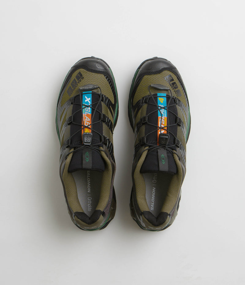Salomon XT-4 OG Shoes in Olive Night and Black / Aloe