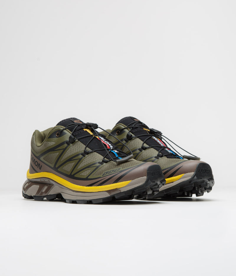 Salomon XT-6 Shoes in Olive Night and Black / Sulphur