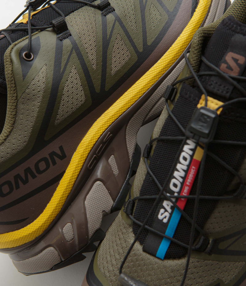 Salomon XT-6 Shoes in Olive Night and Black / Sulphur