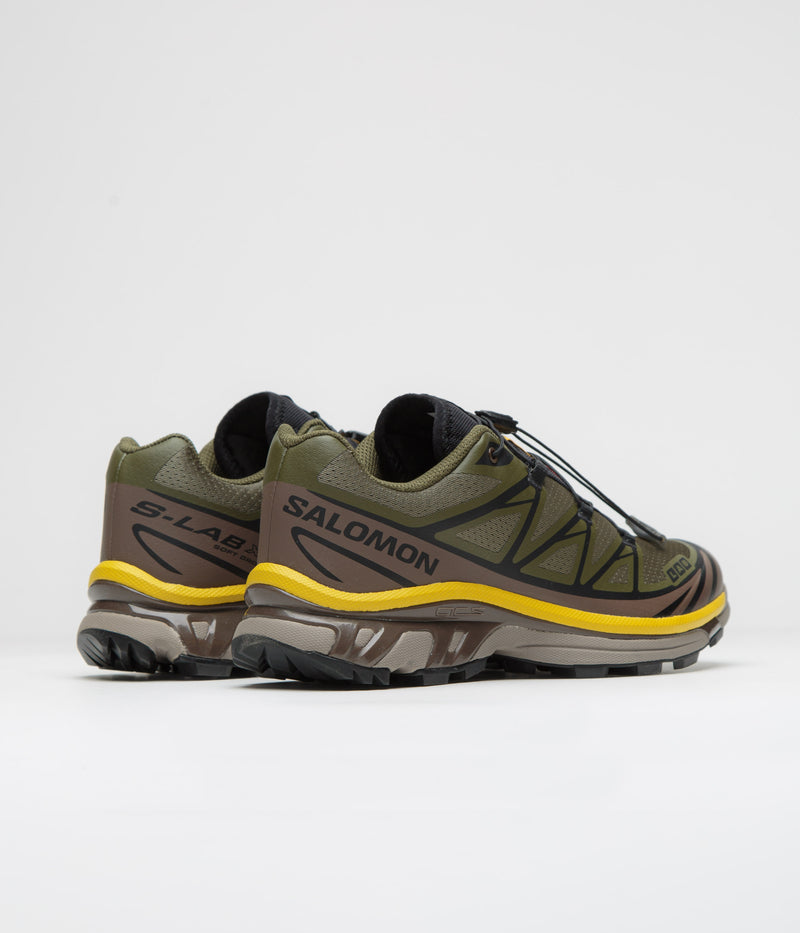 Salomon XT-6 Shoes in Olive Night and Black / Sulphur