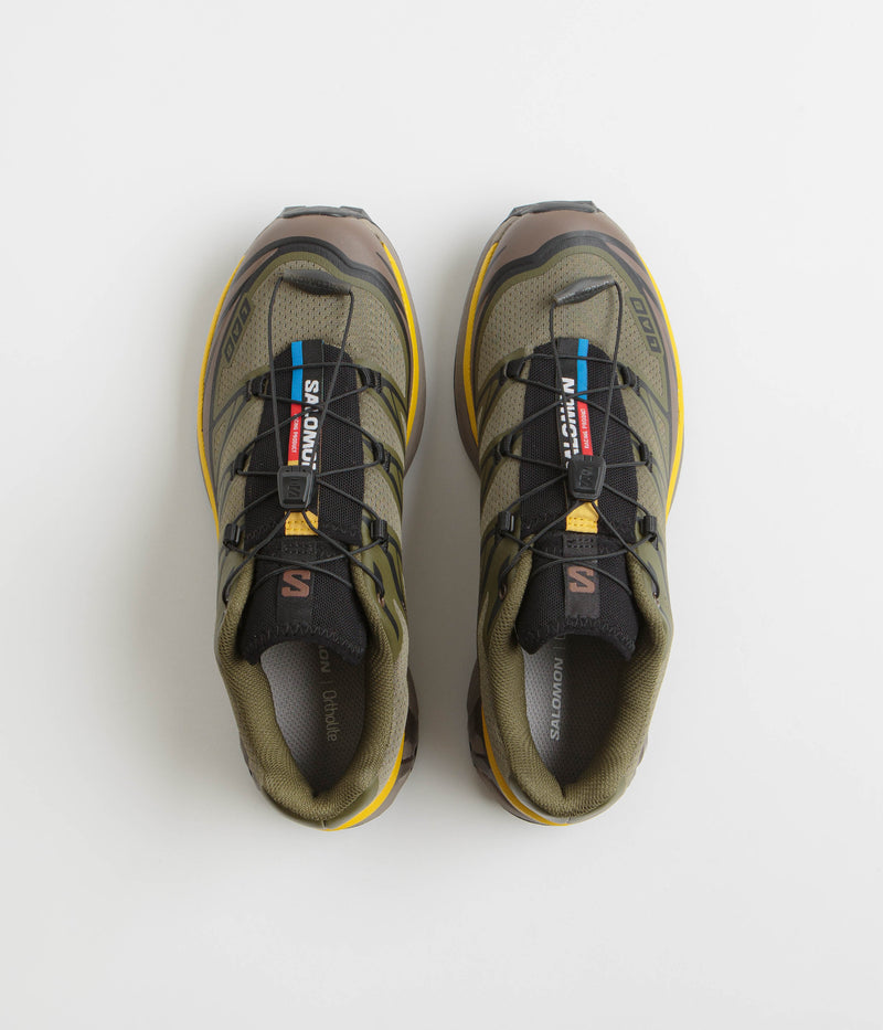 Salomon XT-6 Shoes in Olive Night and Black / Sulphur