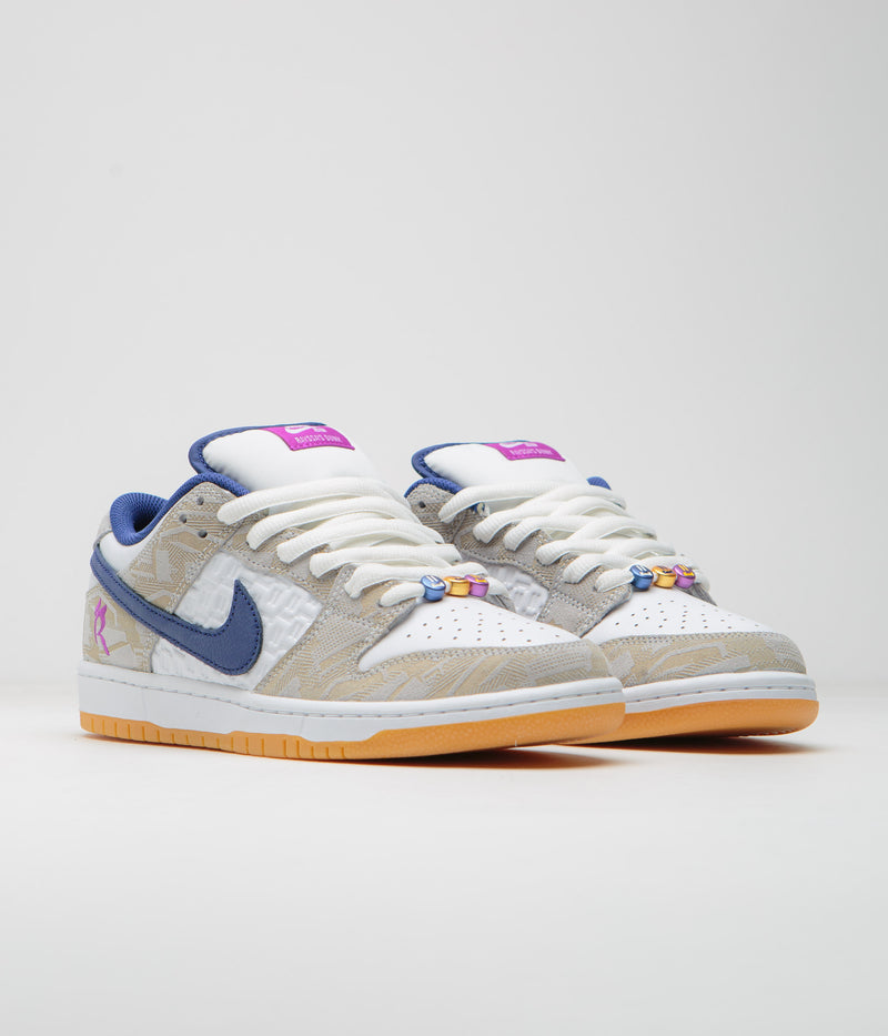 Nike SB x Rayssa Leal Dunk Low Premium Shoes in Pure Platinum and Deep Royal Blue