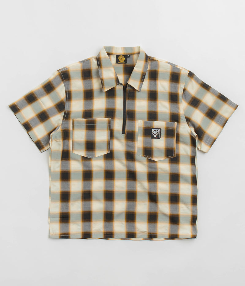 Sexhippies Half Zipper Short Sleeve Shirt in Off White and Black