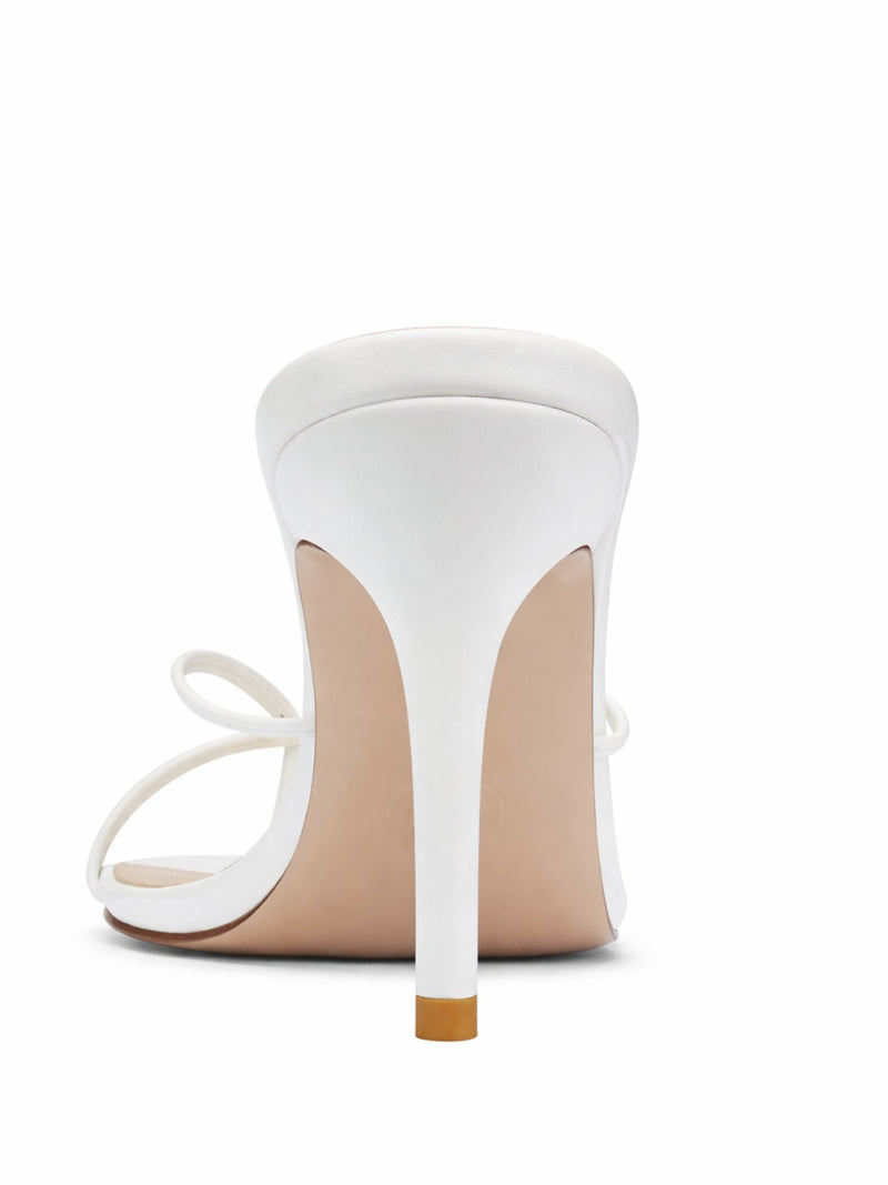 Femme LA Sicilian Slipper in White – rear view showing white stiletto heel and nude outsole