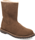 Quarter turn view Women's Birkenstock Footwear style name Uppsala Zip Shearling Regular in color DARK TEA. Sku: 1030054