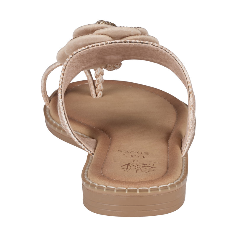 Women's Blossom Rose Gold Embellished Flower Toe Ring Flat Sandals