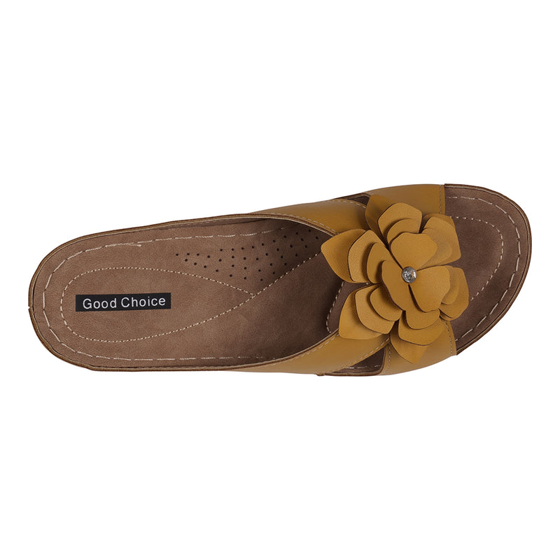 Women's Joy Yellow Flower Flat Sandals