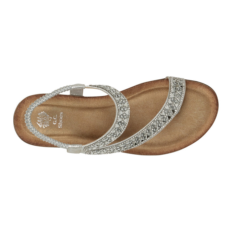 Women's Reille Silver Jeweled Slingback Flat Sandals