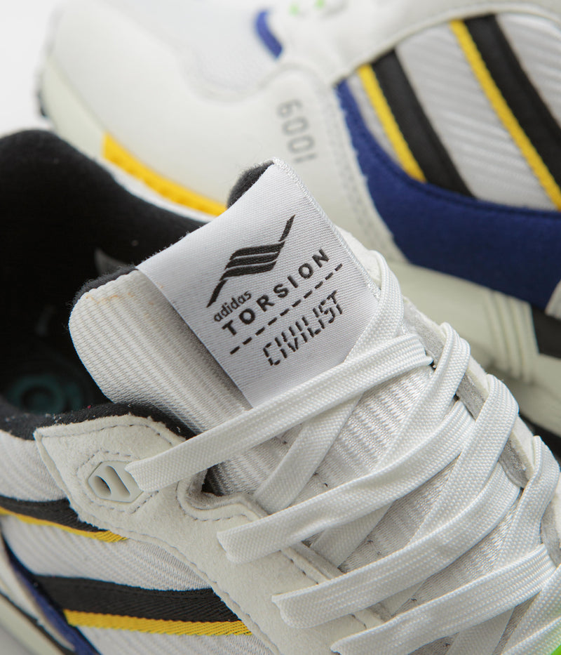 Adidas x Civilist ZX 6001 B Shoes in Crystal White and Core Black / Bold Gold