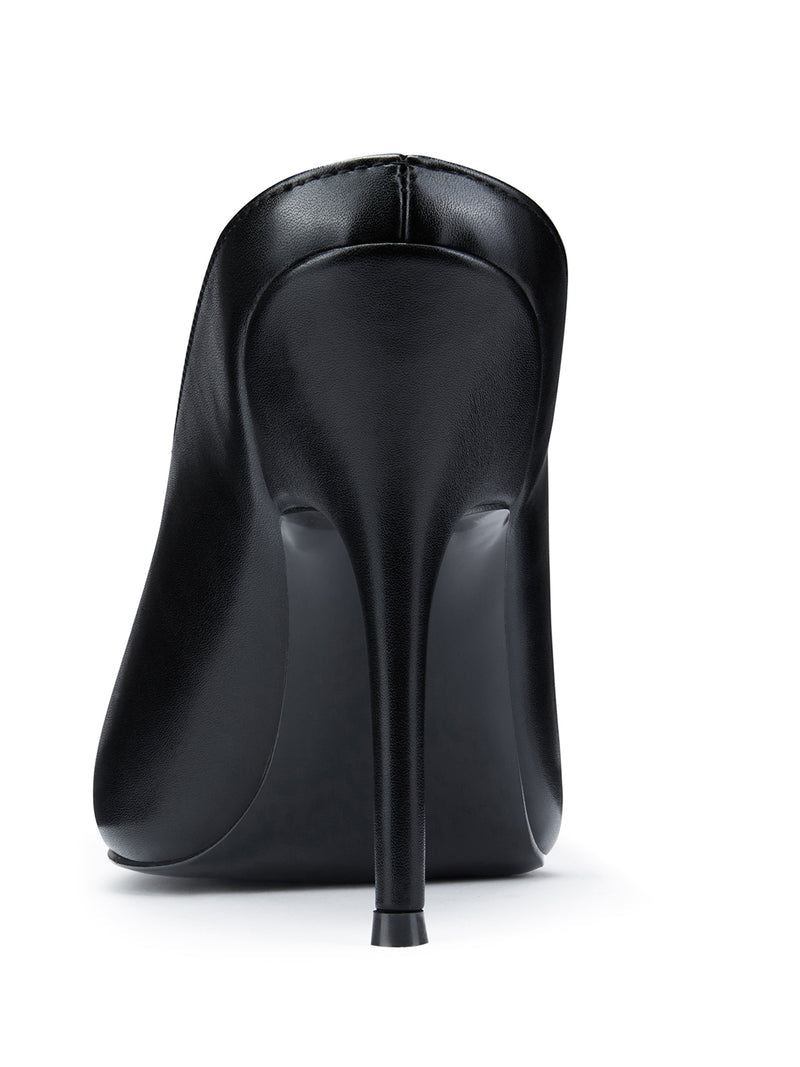 Femme LA Xaden Mule in Black – back view showing slim stiletto heel and black outsole