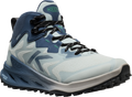Quarter turn view Women's KEEN Footwear style name Zionic Nxt Mid Waterproof in color BLU/WNTGRN. Sku: 1031179